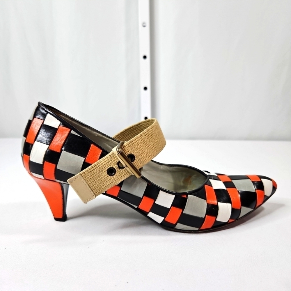 MIU MIU Orange & Black Italian Kitten Heels Size 38